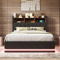 Ivy Bronx Ivison Vegan Leather Platform Storage Bed Upholstered/Faux leather in Black | 44.1 H x 54 W x 80.3 D in | Wayfair