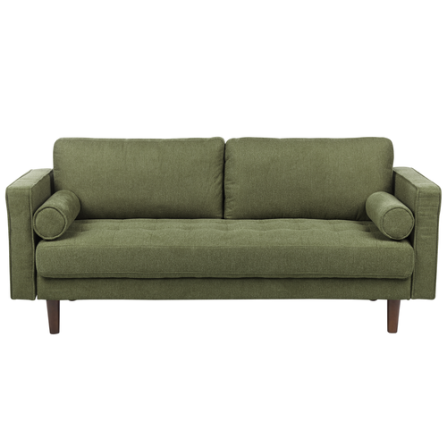 3-Sitzer Sofa Dunkelgrün Stoffbezug mit Holzbeinen Dekokissen Dicken Sitzkissen Losen Sitz- & Rückenkissen Schmalen Armlehnen Retro Wohnzimmer