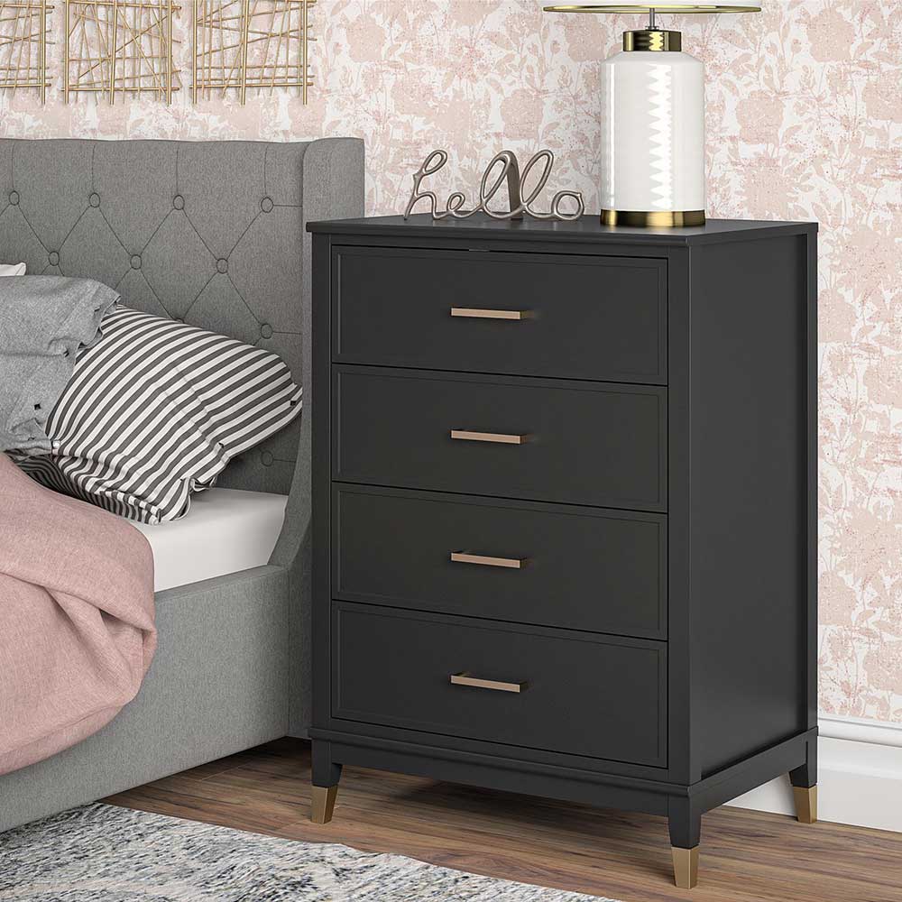 Schlafzimmer Schubladenkommode in Schwarz Goldfarben