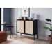 Oslo Bar Cabinet Wood Leg 2 Rattan Accent Door Sideboard -Nero Black