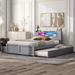 Queen Gray Storage Bed with Built-in Light Shelf, 2 Drawers, Trundle