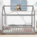 Twin House Bed, Twin House Shape Floor Bed, Wood Twin Bed Frame with Roof & Fence-Shaped Guardrails for Toddlers Kids Boys Girls