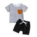WOXINDA Toddler Boys Short Sleeve Striped Prints T Shirt Pullover Tops Shorts Outfits Baby Stuff for Toddler Boy Beach Outfit Boy New Born Clothes Boys Toddler Suspender Pants Set Boys Short