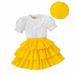 Ykohkofe Summer Girls Set Children s Cotton Strip Ruffle Top + Cake Skirt Hat Three Piece Set Cute Clothes for Teen Girls Long Sleeve Twins Clothes Girls Baby Set Blanket Set for Baby Girl Baby Girl