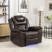 Manual Recliner Chairs Home Theater Seating Faux Leather Sofa Chairs with LED Light Strip for Living Room