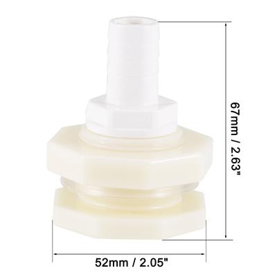 Bulkhead Fitting Adapter 12mm Barbed x G1/2 Female ABS White for Aquariums 4Pcs - G3/4