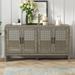 Retro Mirrored Sideboard with Closed Grain Pattern Cabinet for Dining Room Distressed Buffet Cupboard with Adjustable Shelves