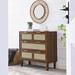 6 Drawer Dresser Rattan Door Wooden Dresser Chest with Golden Handles Storage Sideboard for Living Room Entryway, Grey