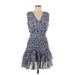Current Air Casual Dress - Mini V-Neck Sleeveless: Blue Floral Dresses - Women's Size Medium