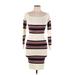 Say What? Casual Dress - Bodycon Boatneck 3/4 sleeves: Ivory Stripes Dresses - Women's Size Large