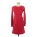 Lands' End Canvas Casual Dress - A-Line High Neck Long sleeves: Red Print Dresses - Women's Size 2