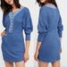 Free People Dresses | Free People Seeking Heart Blue Dolman Sleeve Button Front Cotton Dress | Color: Blue | Size: L