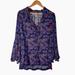 Free People Tops | Free People Floral Tunic Top Women's Xs Purple Bell Sleeves Tie Boho | Color: Purple | Size: Xs