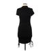 Almost Famous Casual Dress - Bodycon High Neck Short sleeves: Black Solid Dresses - Women's Size Medium