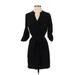 Express Casual Dress - Mini V-Neck 3/4 sleeves: Black Solid Dresses - Women's Size Small