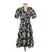 Who What Wear Casual Dress - A-Line V Neck Short sleeves: Black Floral Dresses - Women's Size X-Small