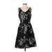 White House Black Market Casual Dress - Fit & Flare V Neck Sleeveless: Black Print Dresses - Women's Size 2