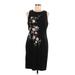 Karin Stevens Casual Dress - Sheath: Black Floral Motif Dresses - Women's Size 10 Petite