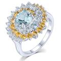 LP LOHASPIE Natural Blue Topaz Rings for Women Girls S925 Sterling Silver Gemstone Citrine Birthstone Unique Promise Ring Rhodium Plated Fine Jewelry for Birthday (Light Blue+Yellow, R 1/2)