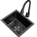 VVHUDA Black Sink with Pull-Out Faucet Undermount Sink Bar Sink Coffee Corner Sink Kitchen Sink Including Accessories (Size : 28x42x21.5cm) (Black 28x42x21.5cm) small gift