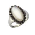 Fingerring ZEEME "925/- Sterling Silber Perlmutt Markasit" Fingerringe Gr. 060 (19,1), Silber 925 (Sterlingsilber), schwarz (schwarz, schwarz) Damen Fingerringe