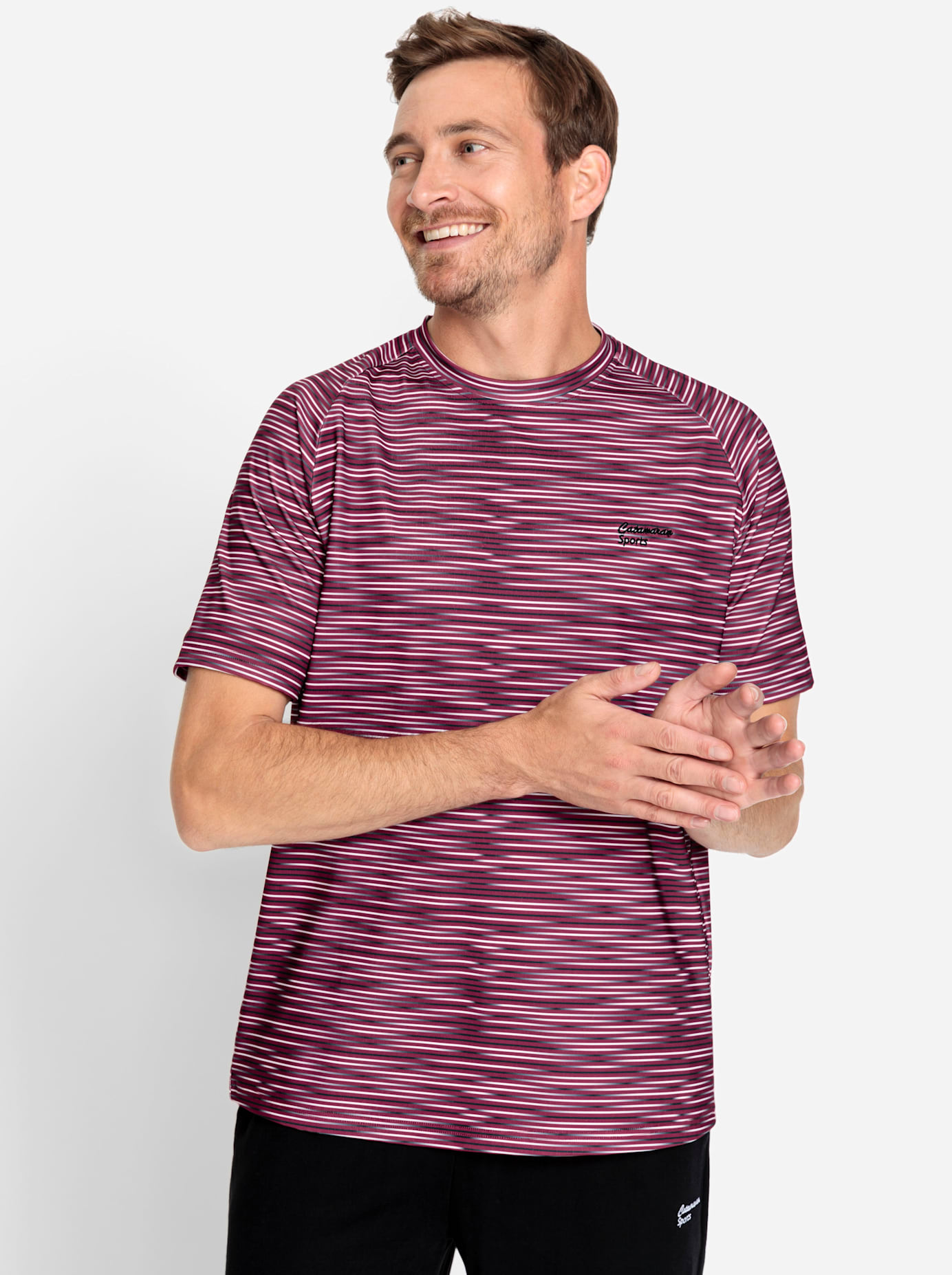 Trainingsshirt CATAMARAN "Funktions-Shirt", Herren, Gr. 48/50, rot (dunkelrot), 90% Polyester, 10% Elasthan, gemustert, mehrfarbig, meliert, Rundhals, Shirts Image