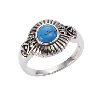 Fingerring ZEEME "Silber 925 oxidiert mit Türkis 6mm" Gr. 20, weiß (weiß, türkis), Fingerringe, Damen, 020 (63,7), Silber 925 (Sterlingsilber) Image