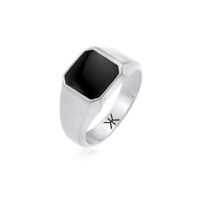 Siegelring KUZZOI "Herren Siegelring Emaille Schwarz Basic 925 Silber" Gr. 66, silber, Fingerringe, Herren, 66mm, Silber 925 (Sterlingsilber) Image