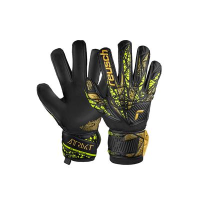Torwarthandschuhe REUSCH "Attrakt Infinity Finger Support" Gr. 11, goldfarben (schwarz, goldfarben) Damen Handschuhe Sporthandschuhe