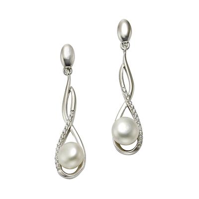 Paar Ohrhänger ZEEME "Silber 925 rhodiniert mit weißen Perlen 7mm und Zirkonia-Steinen", weiß (weiß, weiß), Ohrringe, Damen, ONE-SIZE, Silber 925 (Sterlingsilber) Image