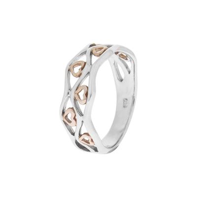 Fingerring ZEEME "Silber 925 zweifarbig mit Herz-Motiven" Gr. 16, rot, Fingerringe, Damen, 016 (50,5), Silber 925 (Sterl