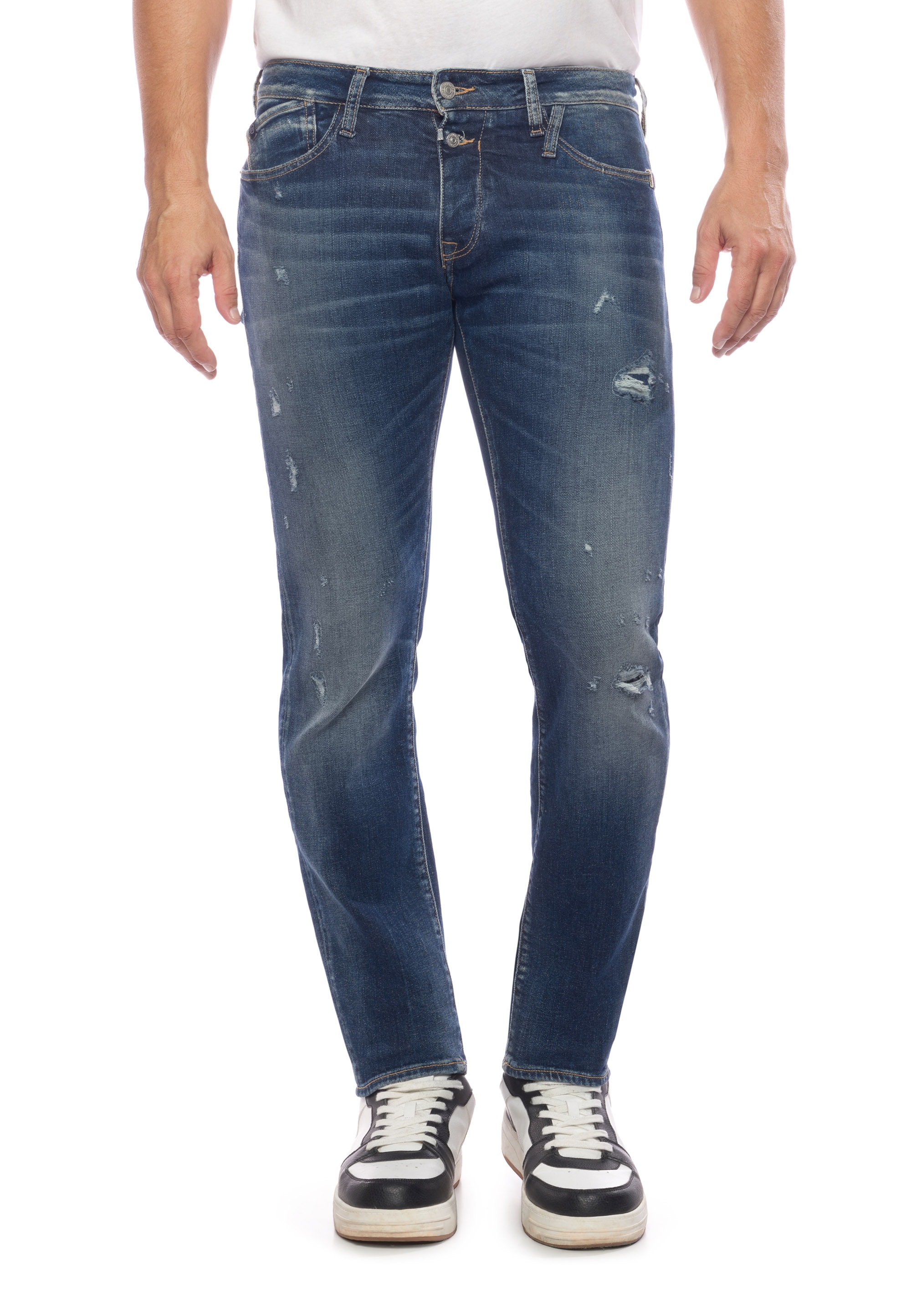 Slim-fit-Jeans LE TEMPS DES CERISES, Herren, Gr. 31, US-Größen, blau, 100% Baumwolle, Casual, Jeans, mit angesagten Used-Details
