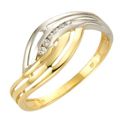 Fingerring VIVANCE "333/- Gelbgold bicolor 6x Zirkonia" Gr. 52, bunt (mehrfarbig, weiß), Fingerringe, Damen, 052 (16,6),