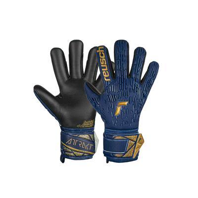 Torwarthandschuhe REUSCH "Attrakt Freegel Silver" Gr. 8,5, bunt (goldfarben, blau) Damen Handschuhe Sporthandschuhe