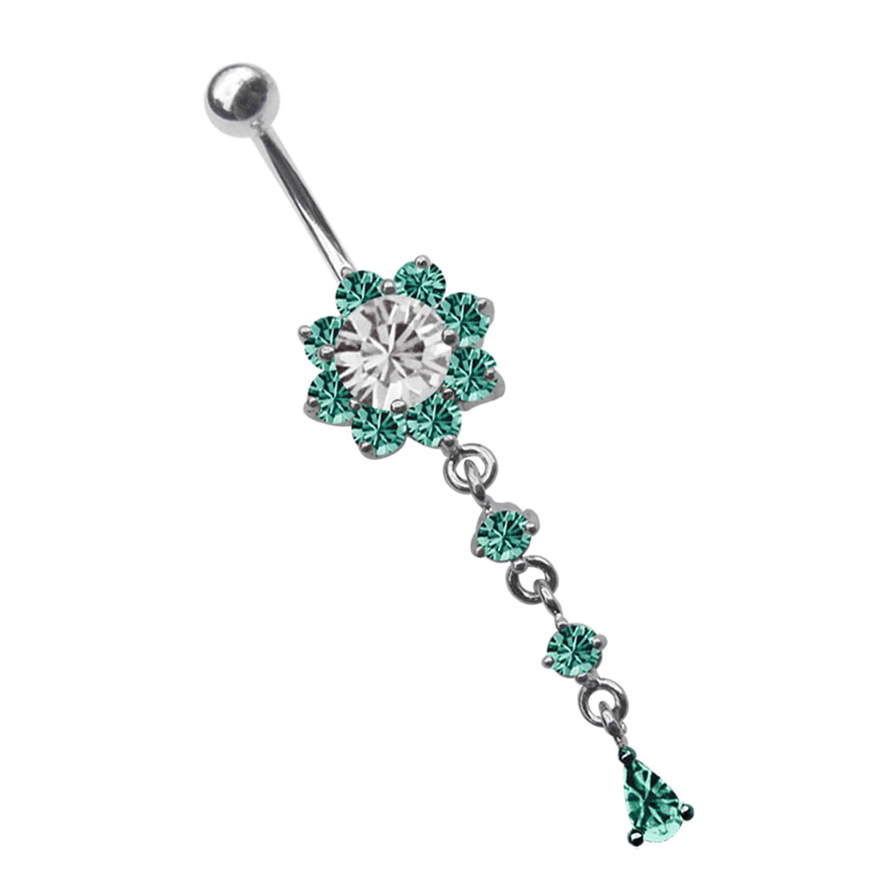 Bauchnabelpiercing ADELIA´S "Piercing Bauchnabelpiercing", grün, Piercings, Damen, onesize, Titan, Blume mit Hänger und Steinen Image