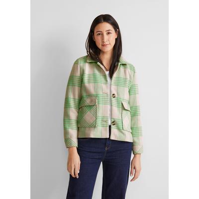 Kurzjacke STREET ONE, Damen, Gr. 40, grün (light spring grün), Stoff, Obermaterial: 90% Polyester, 10% Wolle, Futter: 100% Polyester, Jacquardmuster, casual, regular fit taillenbedeckt, V-Ausschnitt, Langarm Bündchen, Jacken, mit Reverskragen Image