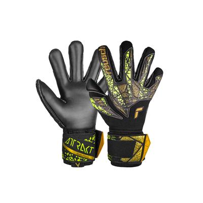 Torwarthandschuhe REUSCH "Attrakt Duo Finger Support", Damen, Gr. 12, gold (schwarz, goldfarben), 50% Elastodien, 25% Polyester, 20% Polypropylen, 5% Polyamid, mehrfarbig, sportlich, Handschuhe, mit Evolution Negative Cut