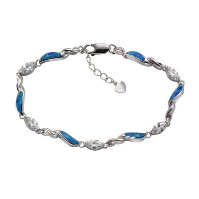 Armband VIVANCE "925/- Sterling Silber synth. Opal Zirkonia", weiß (weiß, blau), Armbänder, Damen, 18 + 3cm, Silber 925 