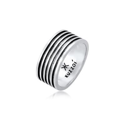 Silberring KUZZOI "Herren Bandring Massiv Rillen 925 Silber" Gr. 66, grau, Fingerringe, Herren, 66mm, ohne Stein, Silber 925 (Sterlingsilber), 10mm Image