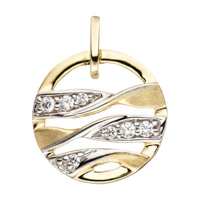 Runder Anhänger JOBO, gold (gelbgold 333), Schmuckanhänger, Damen, Gelbgold 333, rund 333 Gold bicolor mit 7 Zirkonia Image