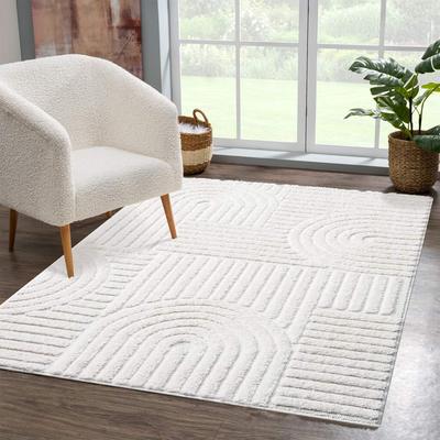 Hochflor-Teppich CARPET CITY "FOCUS765", beige (creme), B:200cm H:20mm L:290cm, Obermaterial: 100% Polypropylen, Teppiche, Boho-Teppich, Hochtief-Muster/ 3D-Effekt, für Wohnzimmer, Schlafzimmer Image
