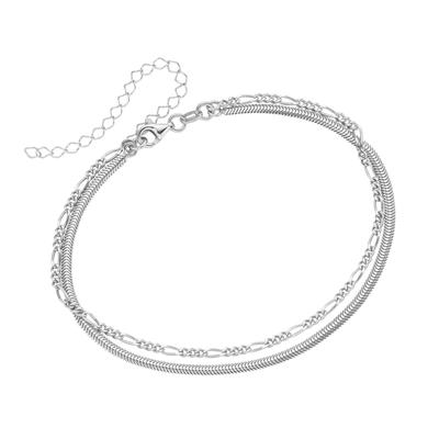 Fußkette SMART JEWEL "Figarokette, Schlangenkette flach, Silber 925", silber, Fußkettchen, Damen, 28cm, Silber 925 (Ster