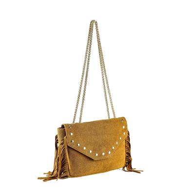 Umhängetasche "Mini-Jesse", Damen, Gr. B/H/T: 22cm x 15cm x 6cm one size, braun, Leder, COLLEZIONE ALESSANDRO, Taschen, aus Wildleder mit Fransen Image
