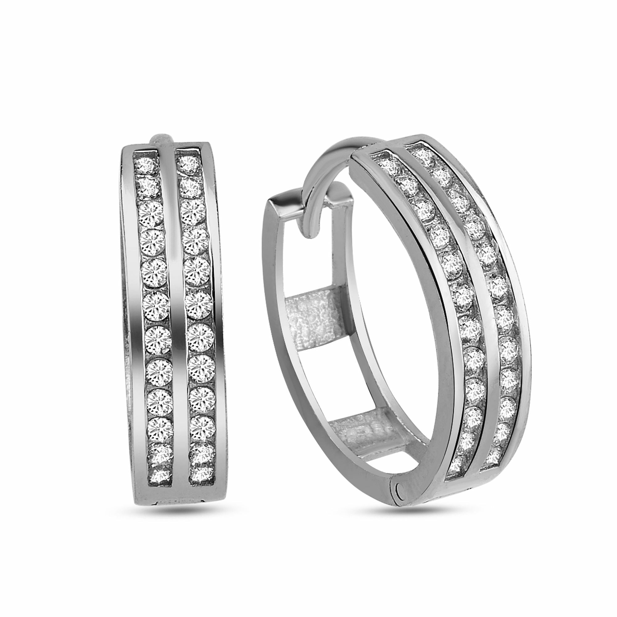 Paar Creolen DKENIZ "925/- Sterling Silber Pave", silber (silber, weiß), Ohrringe, Damen, one-size, Silber 925 (Sterlingsilber)