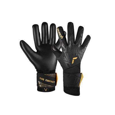 Torwarthandschuhe REUSCH "Pure Contact Infinity", Damen, Gr. 8,5, gold (schwarz, goldfarben), 77% Elastodien, 16% Polyester, 7% Polyamid, mehrfarbig, sportlich, Handschuhe, mit Hybrid Negative Cut
