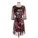 Kate and Lily Casual Dress Scoop Neck 3/4 sleeves: Burgundy Floral Dresses - Women's Size 4 Petite