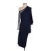 BCBGMAXAZRIA Cocktail Dress - Midi Plunge 3/4 sleeves: Blue Print Dresses - Women's Size X-Small