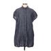 Madewell Casual Dress - Shirtdress High Neck Short sleeves: Blue Dresses - Women's Size Medium