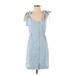 Madewell Casual Dress - Shirtdress Scoop Neck Short sleeves: Blue Solid Dresses - Women's Size 0