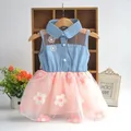 Robe d'été en denim pour enfants robe en maille à fleurs vêtements à revers pour bébé fille